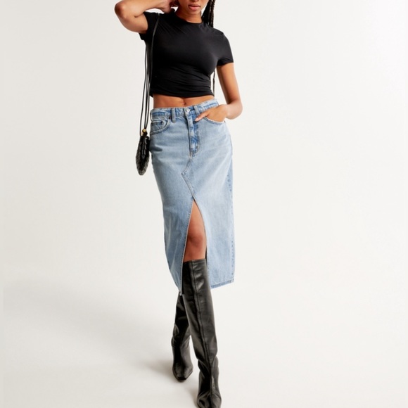 Abercrombie & Fitch Dresses & Skirts - Abercrombie & Fitch High Rise Denim Midi Skirt Light Wash